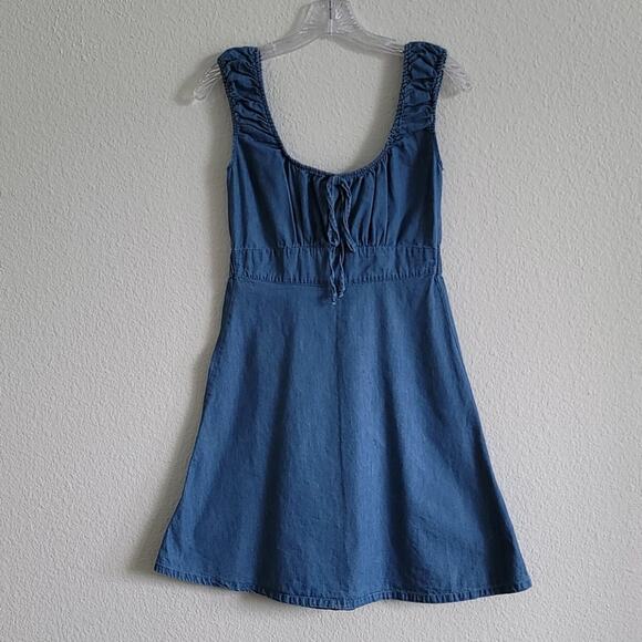 DEREK HEART Dress Chambray Boho Denim Fit & Flare Sleeveless Size Small Blue - Picture 1 of 9